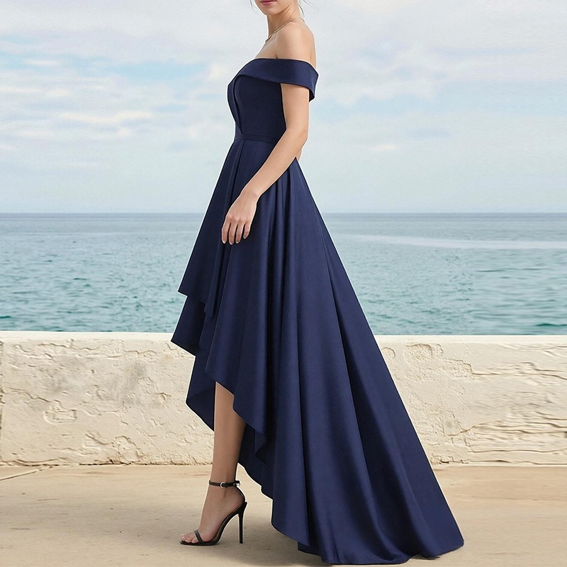 Spring New Womens Solid-Color Irregular French-Style Flowy Long Dress - Image 6