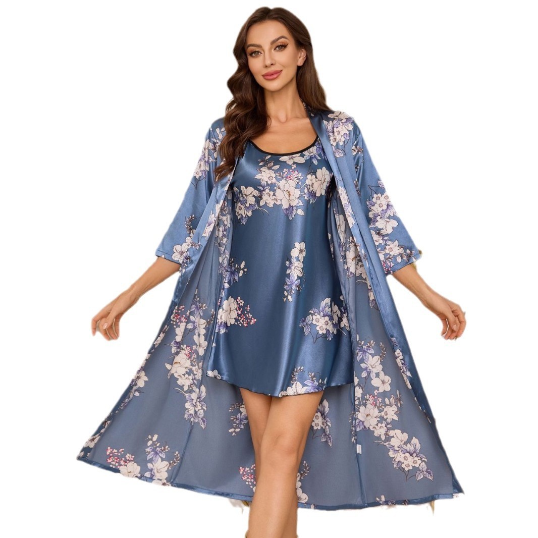 Robe And Nightgown Two-Piece Set Lightweight Style - Image 2