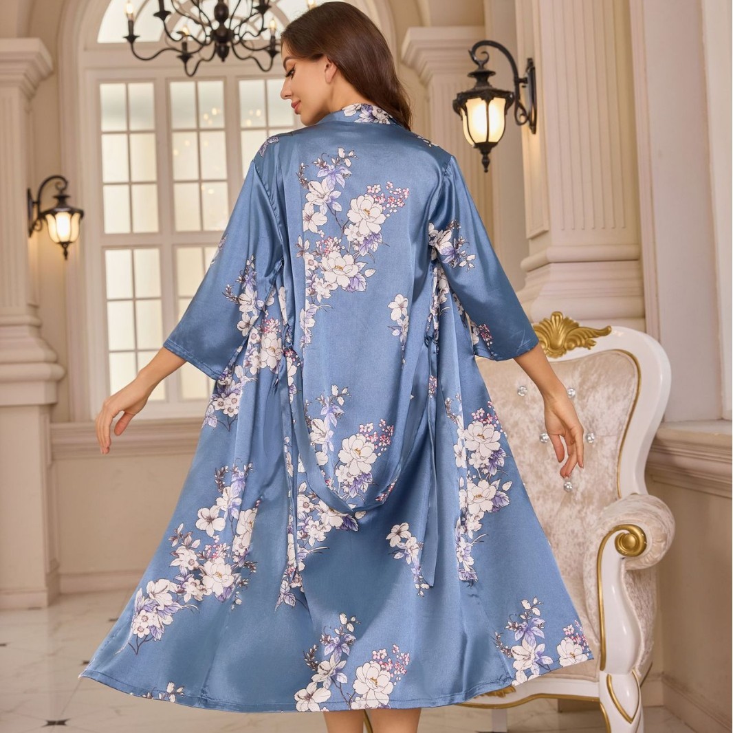Robe And Nightgown Two-Piece Set Lightweight Style - Image 5