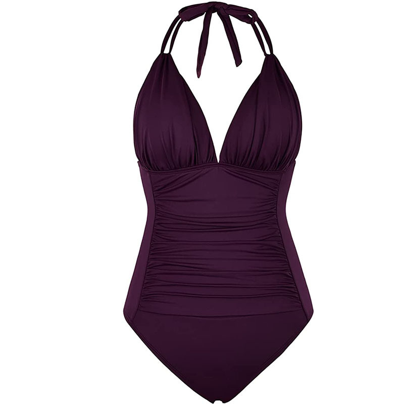 Multi-colored Ruffled Trim Figure-hugging Backless One-piece Swimsuit - Image 6