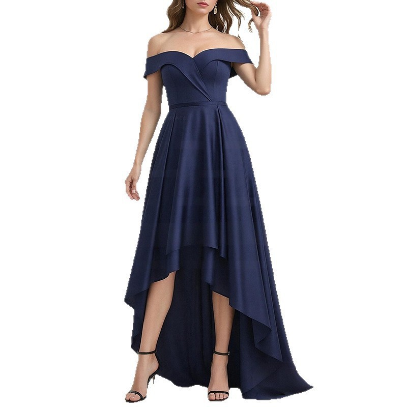 Spring New Womens Solid-Color Irregular French-Style Flowy Long Dress - Image 2