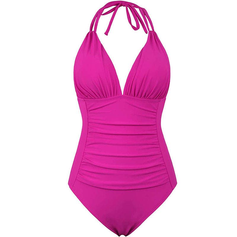 Multi-colored Ruffled Trim Figure-hugging Backless One-piece Swimsuit - Image 9