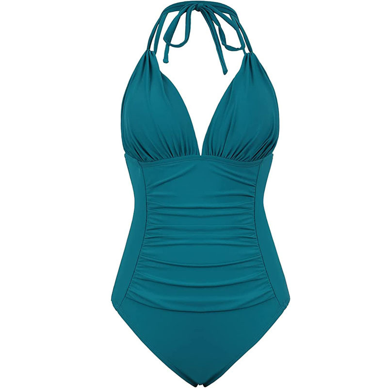 Multi-colored Ruffled Trim Figure-hugging Backless One-piece Swimsuit - Image 8